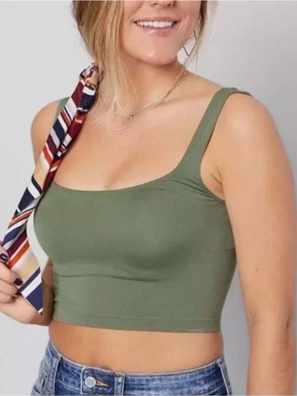 NWOT Free People Intimately Scoop Neck Crop Top in Army Green Size M/L